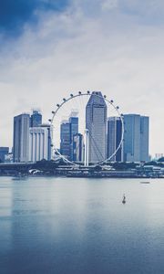 Preview wallpaper singapore, skyscrapers, beach, ferris wheel