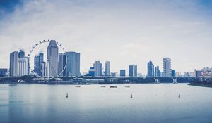 Preview wallpaper singapore, skyscrapers, beach, ferris wheel
