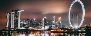 Preview wallpaper singapore, skyscrapers, buildings, shore, night