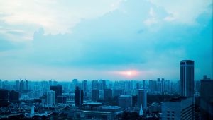 Preview wallpaper singapore, skyscrapers, evening