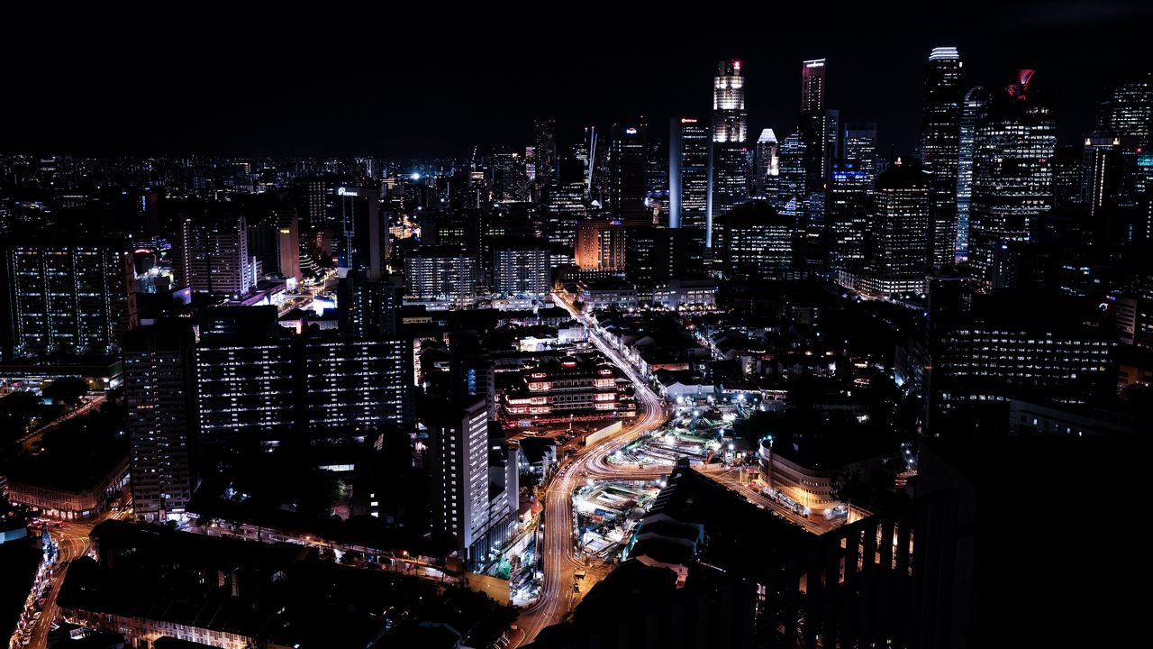Wallpaper singapore, skyscrapers, night, night city