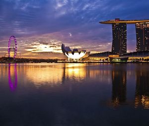 Preview wallpaper singapore, sunrise, construction, reflection