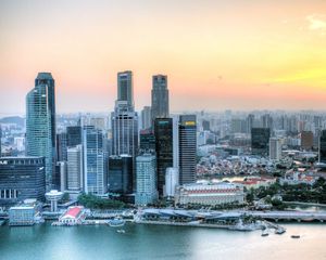 Preview wallpaper singapore, sunset, skyscrapers, hdr