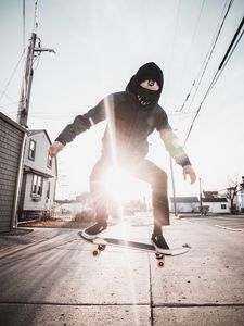 Preview wallpaper skate, skateboarder, skateboarding, street, beam