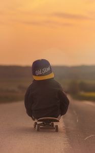 Preview wallpaper skateboard, child, fog