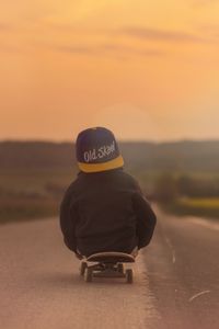 Preview wallpaper skateboard, child, fog