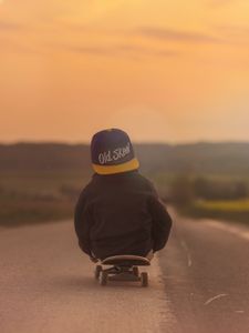 Preview wallpaper skateboard, child, fog