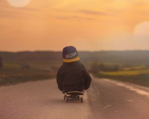 Preview wallpaper skateboard, child, fog