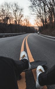 Preview wallpaper skateboard, legs, asphalt, marking