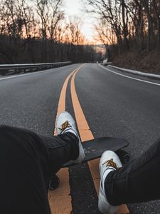 Preview wallpaper skateboard, legs, asphalt, marking