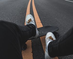 Preview wallpaper skateboard, legs, asphalt, marking