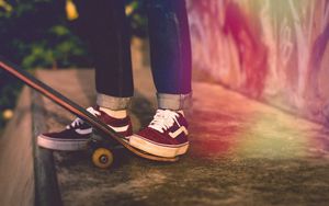 Preview wallpaper skateboard, legs, sneakers, hobby