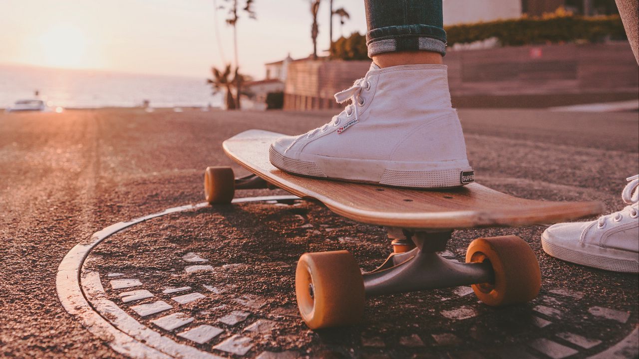 Wallpaper skateboard, legs, sneakers, summer