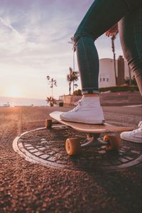 Preview wallpaper skateboard, legs, sneakers, summer