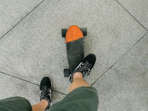 Preview wallpaper skateboard, legs, sneakers