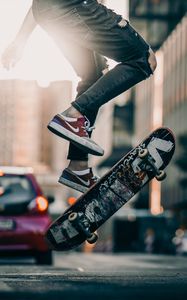 Preview wallpaper skateboard, legs, sneakers, jump, trick