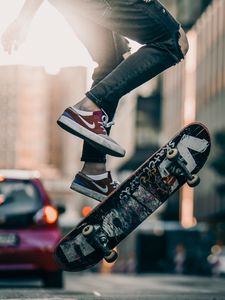 Preview wallpaper skateboard, legs, sneakers, jump, trick