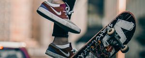Preview wallpaper skateboard, legs, sneakers, jump, trick