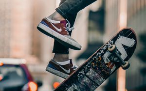 Preview wallpaper skateboard, legs, sneakers, jump, trick