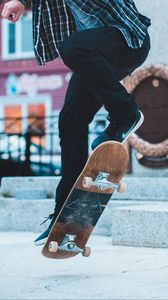 Preview wallpaper skateboard, legs, sneakers, trick