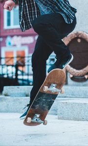 Preview wallpaper skateboard, legs, sneakers, trick