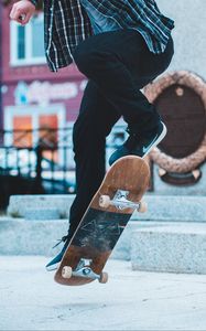 Preview wallpaper skateboard, legs, sneakers, trick