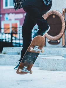 Preview wallpaper skateboard, legs, sneakers, trick