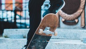 Preview wallpaper skateboard, legs, sneakers, trick