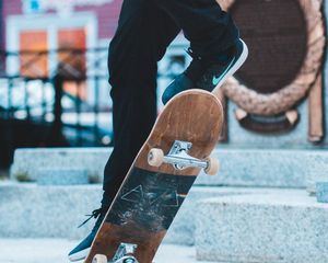 Preview wallpaper skateboard, legs, sneakers, trick