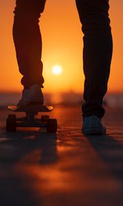 Preview wallpaper skateboard, legs, sunset, light