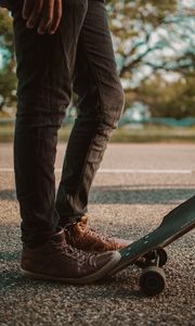 Preview wallpaper skateboard, longboard, legs, boots