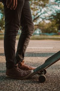 Preview wallpaper skateboard, longboard, legs, boots