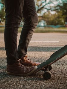 Preview wallpaper skateboard, longboard, legs, boots