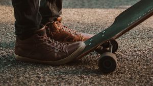 Preview wallpaper skateboard, longboard, legs, boots