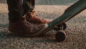 Preview wallpaper skateboard, longboard, legs, boots