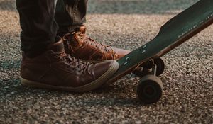 Preview wallpaper skateboard, longboard, legs, boots