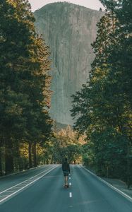 Preview wallpaper skateboard, road, man, trees, skating