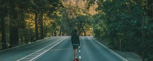 Preview wallpaper skateboard, road, man, trees, skating