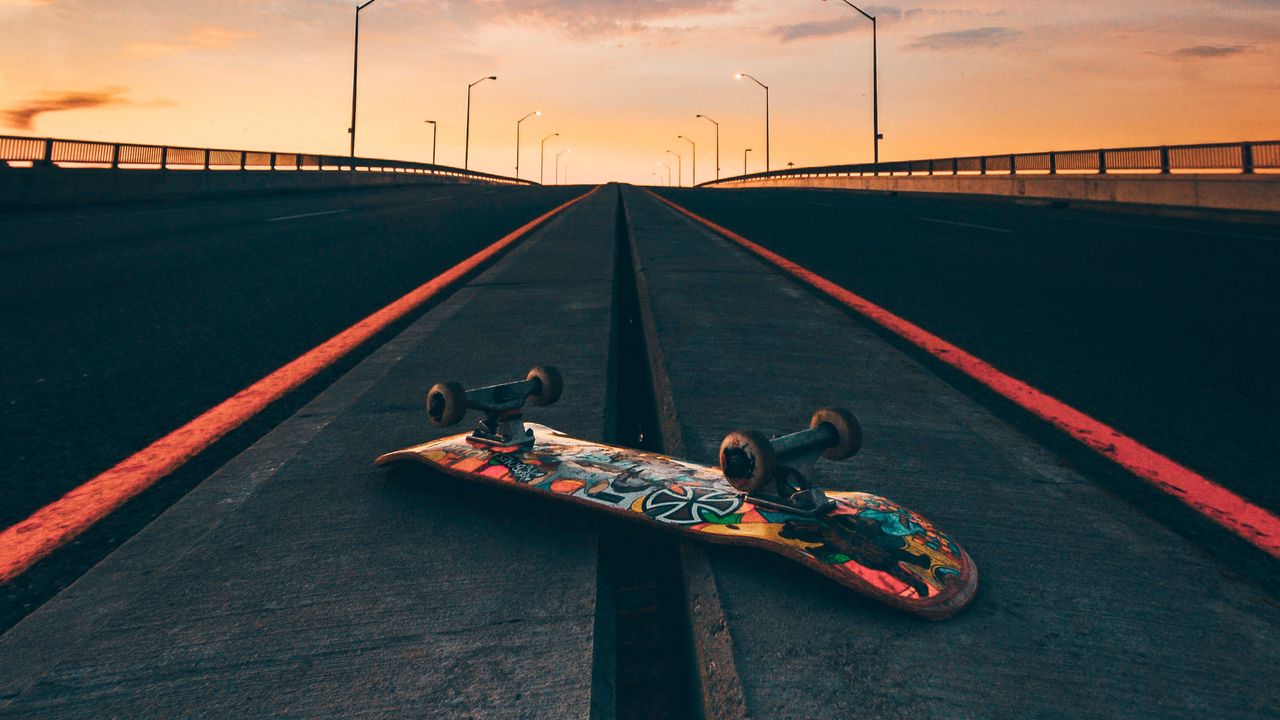 Wallpaper skateboard, road, marking, sky
