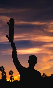 Preview wallpaper skateboard, silhouette, night