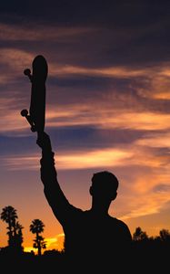 Preview wallpaper skateboard, silhouette, night