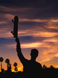 Preview wallpaper skateboard, silhouette, night