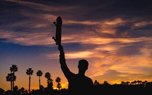 Preview wallpaper skateboard, silhouette, night