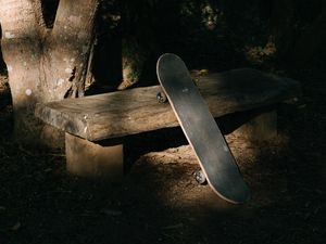 Preview wallpaper skateboard, skate, bench, shadow