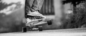 Preview wallpaper skateboard, skate, bw, legs, sneakers