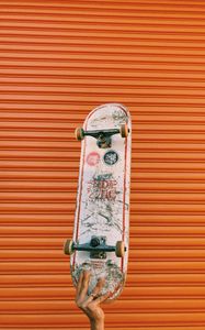 Preview wallpaper skateboard, skate, hand, wall