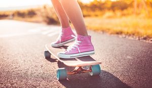 Preview wallpaper skateboard, sneakers, summer, sunny, entertainment