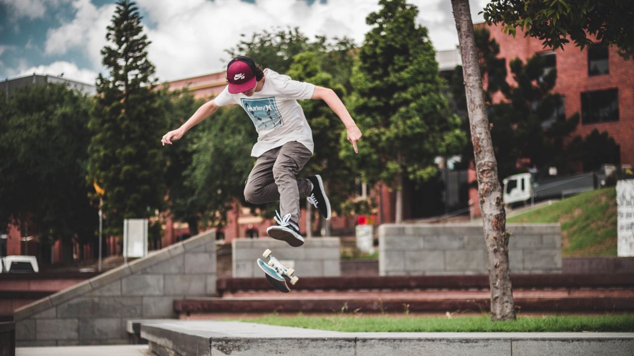 Wallpaper skateboarder, skateboard, trick, street