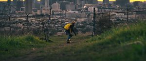 Preview wallpaper skater, skate, city, buildings, view