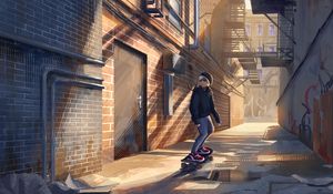 Preview wallpaper skater, skate, street, lane, art